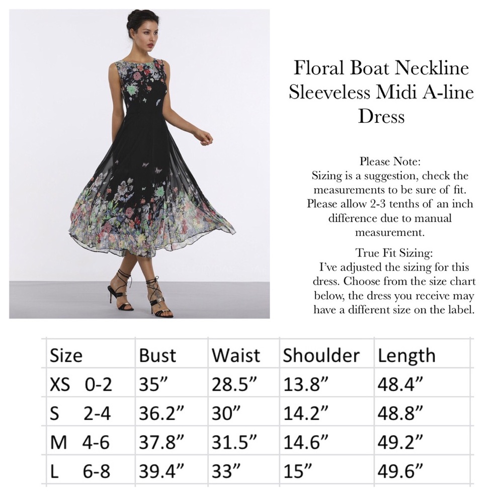 Floral Boat Neckline Sleeveless Midi A-line Dress - Picture 8 of 8